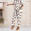 Women Plus Size Two Piece Set Short Sleeve Penguin Printed Top Pocket Pants White Casual Outfits