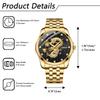 Dragon Watch Stainless Steel Luminous Analog Calendar Dragon Quartz Watch Antique 3ATM Waterproof Fashion Accessories Gold Birthday Anniversary
