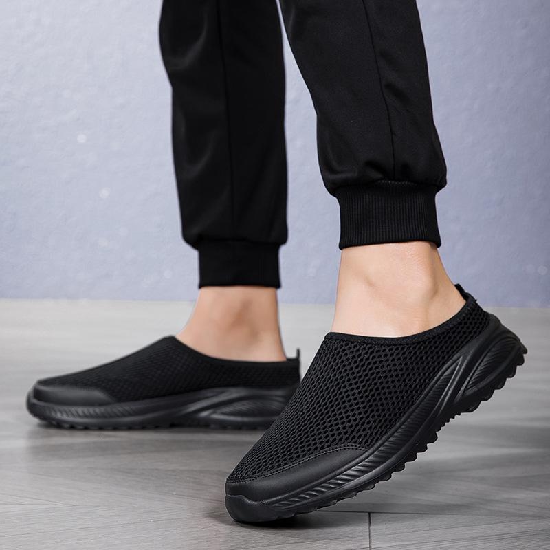 Мужская обувь большого размера, летняя, новая, ленивая, полая, дышащая, сетчатая обувь с низким верхом, закрывающая стопу, повседневная, спортивная, одинарная обувь