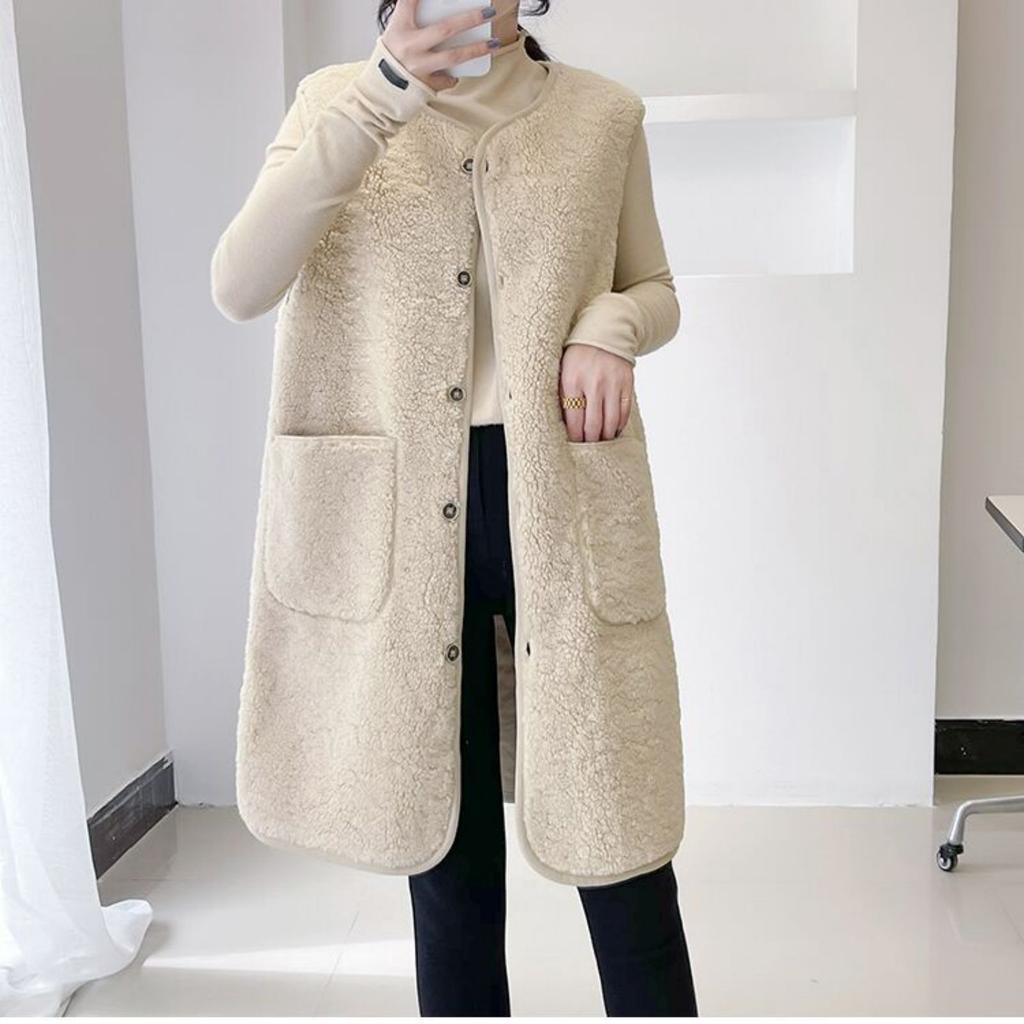 Women's And Winter Outerwear Mid-length Imitation Lambswool Vest Plush Waistcoat