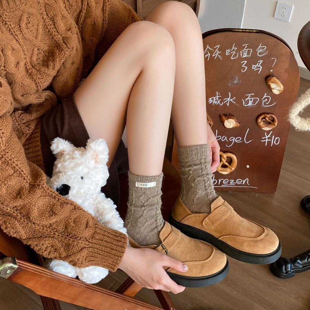 Тканевые зимние носки с этикеткой, толстые полосатые носки с переплетенными краями, теплые женские носки