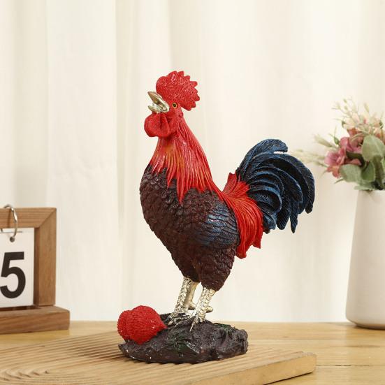 Crowing Rooster Figurine Chinese Style Cock Resin Statue Farm Animal Sculpture