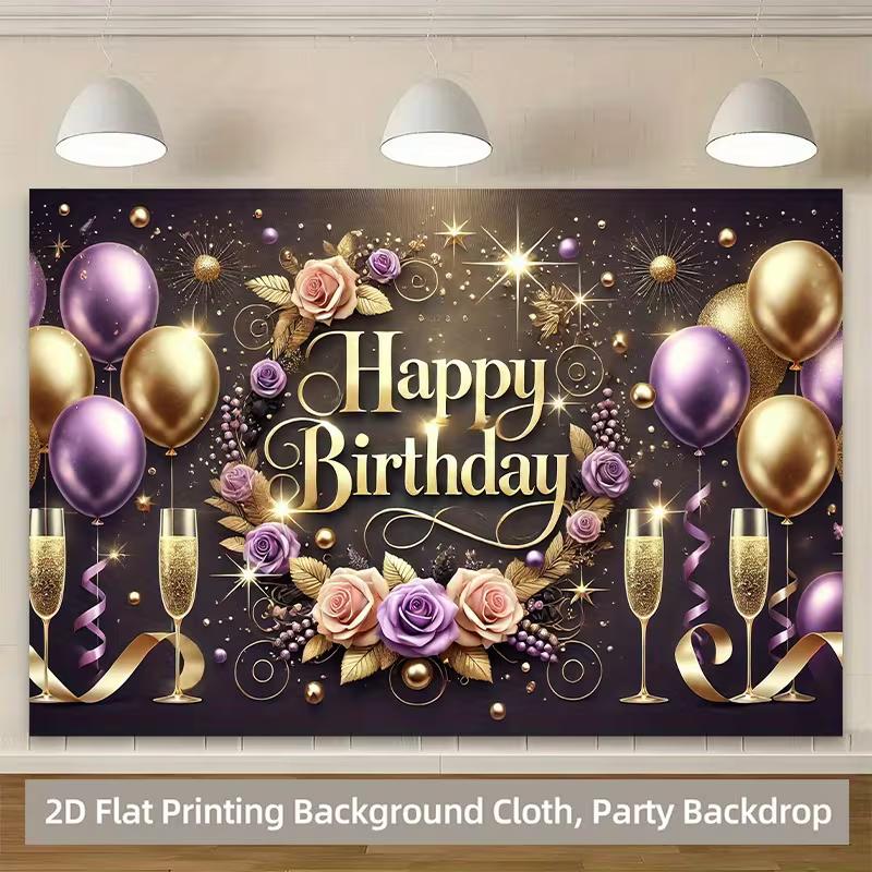 2D Sparkling Black Gold Birthday Backdrop Milestone & Elegant Celebration Photo Background