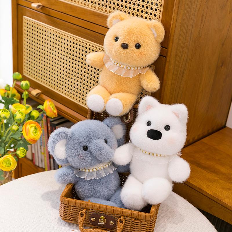 Genuine Pearl Running Animal Series Table with Doll Cute Bear Three Flower Cat Doll