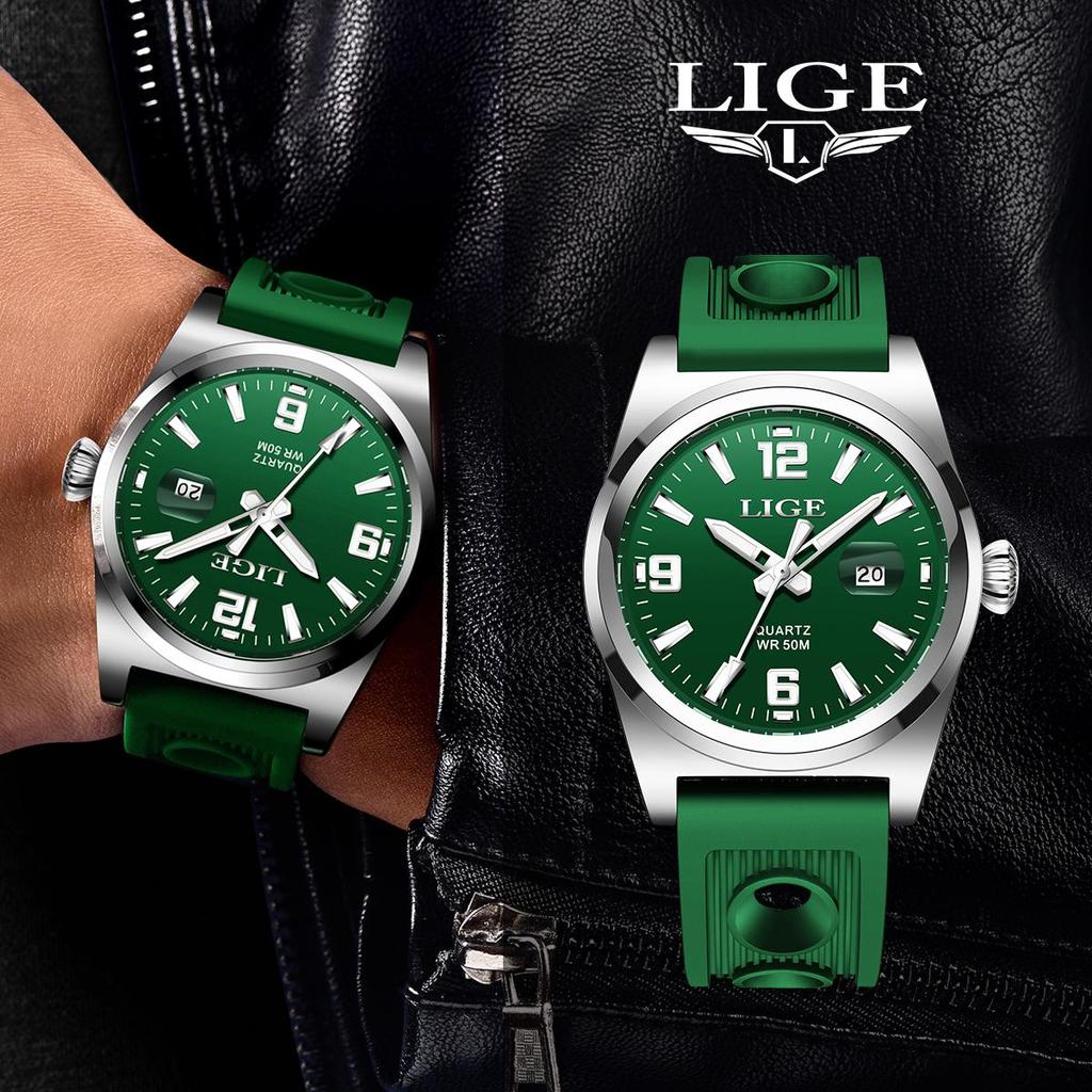LIGE Модные повседневные мужские часы, удобные силиконовые ночные светящиеся водонепроницаемые спортивные часы, автоматические часы с датой и временем, мужские кварцевые часы