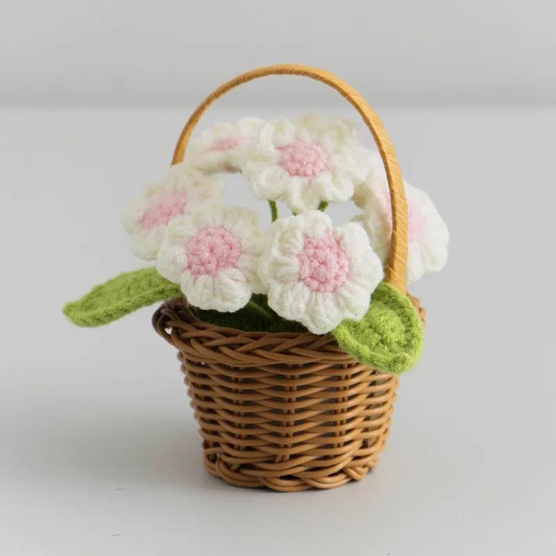 1PC Hand-knitted Sunflowers Decoration Crochet Flower Woven Potted Table Home Decor Ornament For Friends Gifts Wedding