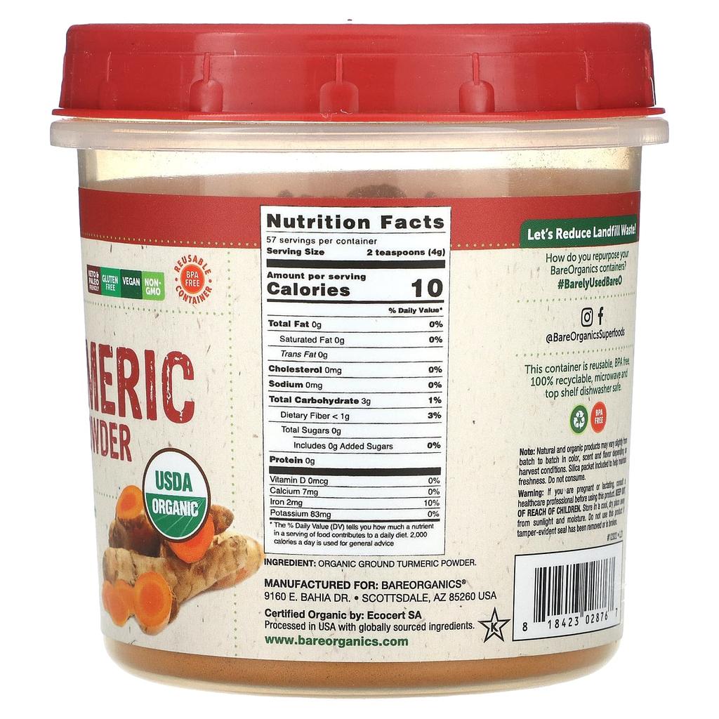 BareOrganics Turmeric Root Powder, 8 Oz (227 G)