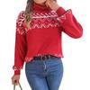 Осень и Зима Этнический Стиль Ретро Жаккардовый Рукав-фонарик Пуловер С высоким воротом Женская Одежда