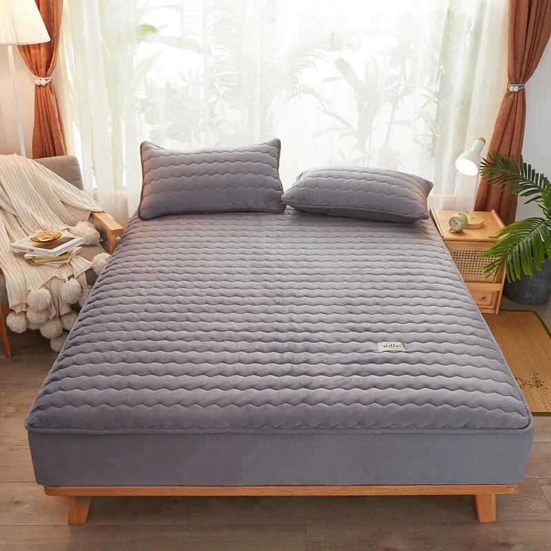 Стеганая простыня из молочного бархата из соевого волокна 160x200, мягкий защитный чехол для матраса с резинкой, зимняя плотная теплая ткань