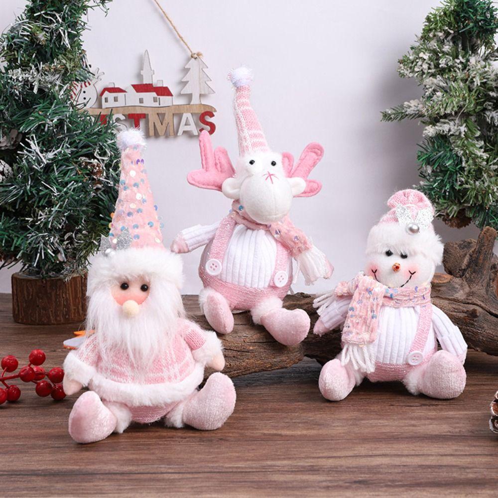 Realistic Christmas Plush Snowman Doll Sitting Christmas Pink Doll Decorations  Santa Claus Gifts