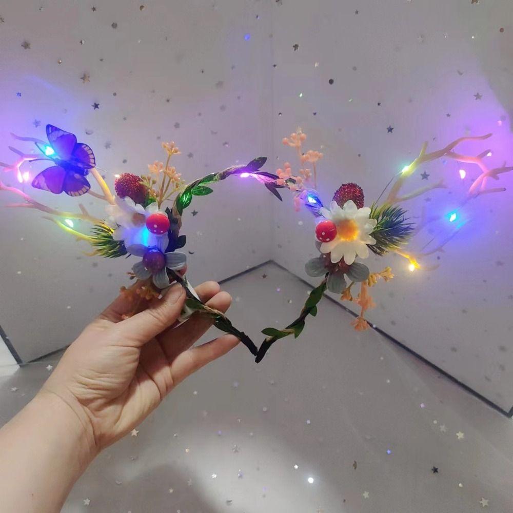 Обруч для волос Светодиодная рождественская повязка на голову Светодиодная светящаяся повязка на голову Милая повязка на голову с оленьими ушками и рогами Девочка