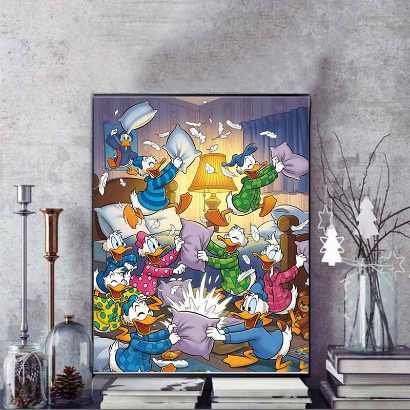 Disney Diamond Painting Classic Donald Duck Illustration, 5D DIY Full Round Diamond Mosaic Cartoon Embroidery Art Painting for Home Decoration