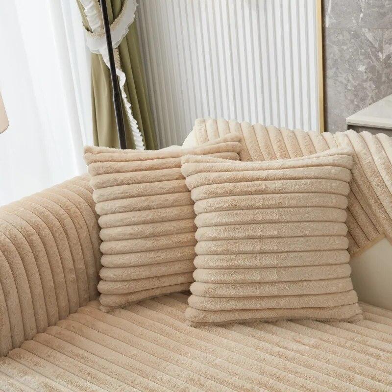 Super Soft Rabbit Plush Quilted Sofa Towel Winter Warm Thick Plush Couch Cover L-shaped Sectional Anti-slip Sofa Cover
