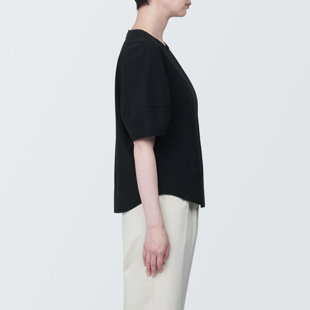 MUJI Cool Size BC2JOA4S Women's Short-Sleeved Blouse, Broadcloth, Black, M,