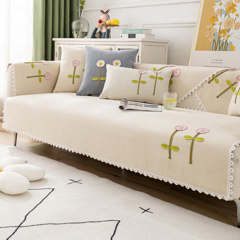 Four Seasons Universal Non-Slip Embroidered Flower Sofa Cushion