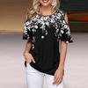 Женская футболка с круглым вырезом и открытыми плечами, футболка с короткими рукавами, свободная посадка, повседневная футболка с цветочным принтом, повседневная одежда