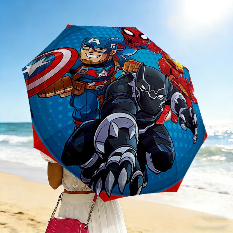 Superhero Team 8 Ribs 3Fold Black Glue Uv Protection Umbrella Sun Protection Rainproof Compact Folding Umbrella For Travel Daily Use C923224