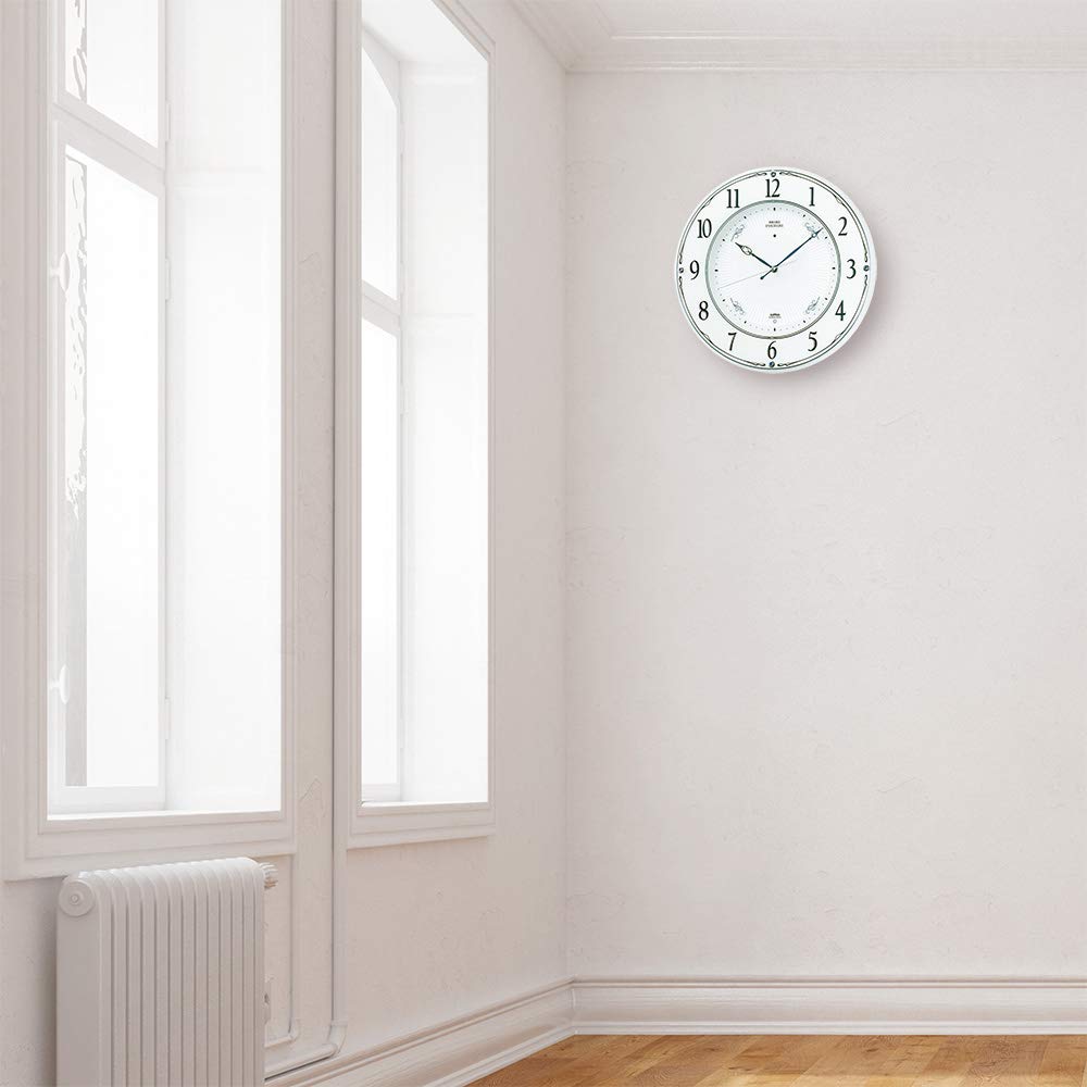 Seiko Clock LS230W Analog Wall Clock with Wooden White and Pearl Radio-Controlled Frame,