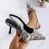 Fashion European American Sandals Large Size 2025 Spring New Style Pointed Print Fine Heel Women's Casual Sandals Designed Empty Rear