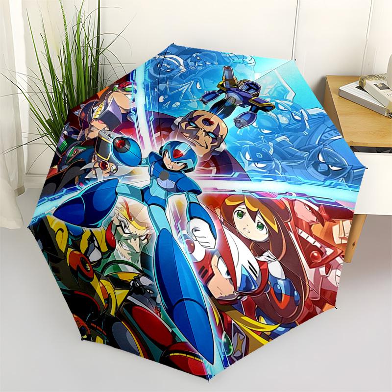 1pc Mega Man Automatic Folding Umbrella, Portable 3-Fold Design with 8-Bone Iron Frame, Outdoor for Fans, Travelers, Everyday Use, Gift Idea.Y038