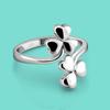 Clover 925 Sterling Silver Temperament Ring Women's SilverJewelry Adjustable Opening Ring Free Gift Box