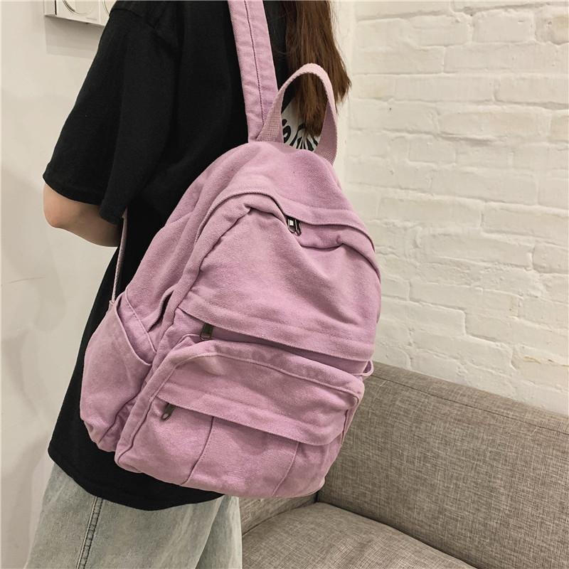 School Bag Female Ins Hong Kong Style Mori Retro Old College Student Backpack Female European and American Fashion Washed Canvas Backpack