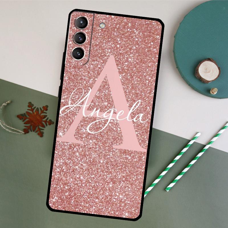 Personalised Name Initial Pink Case For Samsung Galaxy S20 S21 FE S22 Plus S23 Ultra S8 S9 S10 Plus Note 10 20 Ultra Cover