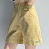 Шорты из денима цвета хаки с высокой талией для женщин. Летние тонкие свободные и повседневные укороченные шорты в американском желтом стиле. Модные