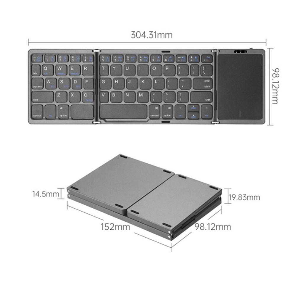 Tri-fold Wireless Bluetooth Keyboard with Touch Pad for Multiple Systems for Mobile Phones and Tablets