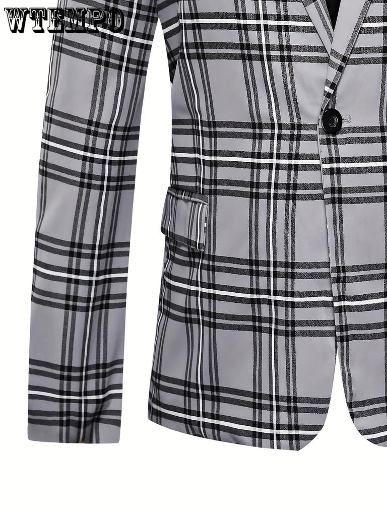 Комплект из 2 предметов: мужской клетчатый костюм больших размеров, пиджак на одной пуговице с лацканами и брюки для делового и повседневного ношения, подходящий для официальных мероприятий