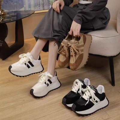 Женская вулканизированная обувь, весенняя новая мода, на толстой подошве, на шнуровке, удобная, нескользящая, износостойкая, повседневная спортивная обувь