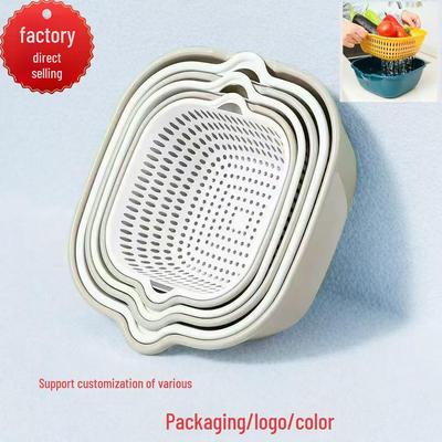 Двухслойный набор тазов для мытья овощей: Включает корзину для слива, тарелку для фруктов и кухонную корзину для мытья овощей и фруктов.