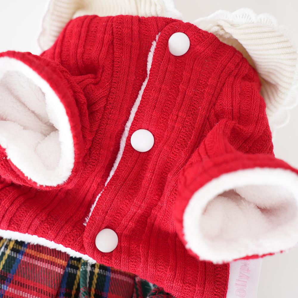 Pet Autumn/Winter Checkered Dress Teddy Thick Coat Thick Wool Couple's Coat Dog Christmas Clothes Dog Dresses for Small Dogs