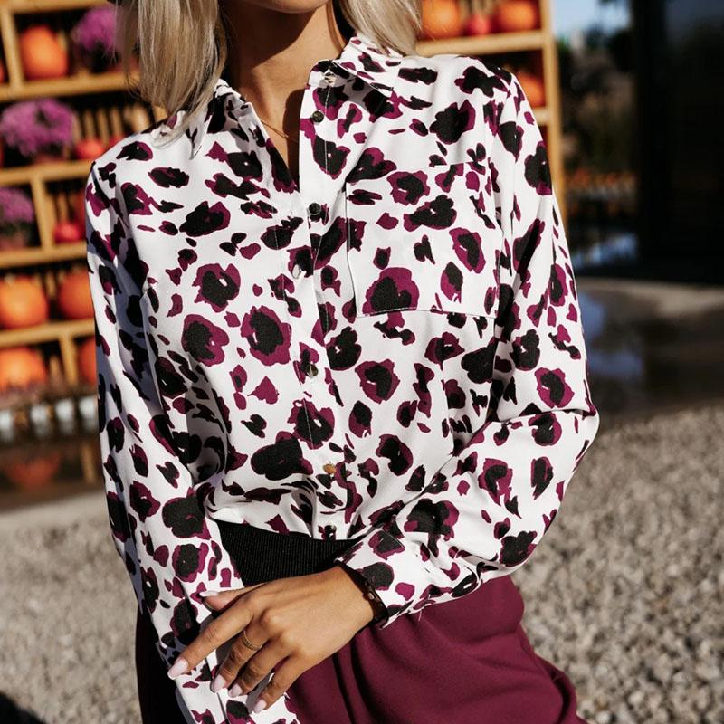 Женская блузка-рубашка с длинным рукавом и леопардовым принтом на весну и лето