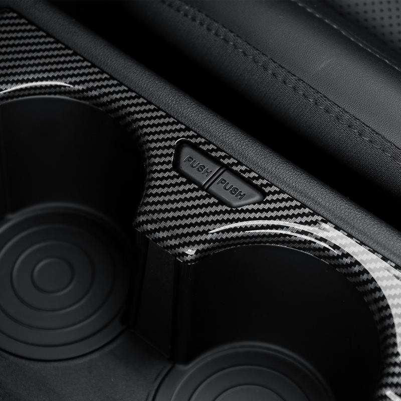 For Hyundai Kona SX2 2024-2026 Carbon Fiber Style Central Control Front Row Water Cup Cover Interior Parts LHD