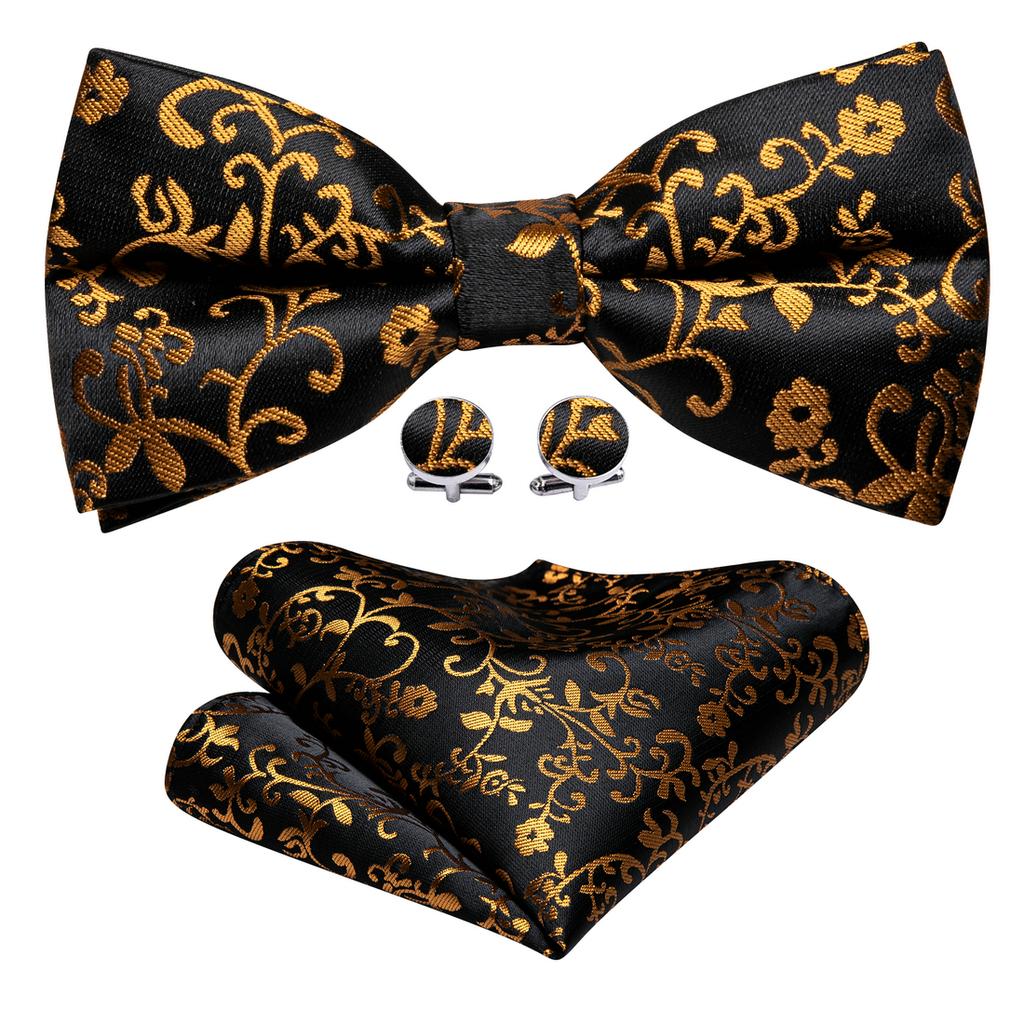 Barry.Wang Men Cravat Ties Jacquare Paisley/Floral/Striped Bow Tie Hanky Cufflinks Set Formal Casual
