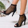 New Style Fashion Women's Black Heel Mesh Boots Sandals Shoes New Fish Mouth Hollow Breathable Increase Mesh Women's Heels Shoes