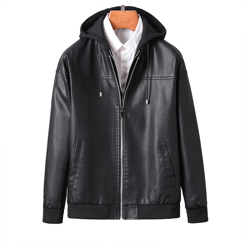Осенне-зимняя мужская хлопковая кожаная куртка, красивый мотоциклетный наряд, модная корейская версия поддельной двухкомпонентной куртки с капюшоном, зеленый кошелек из искусственной кожи