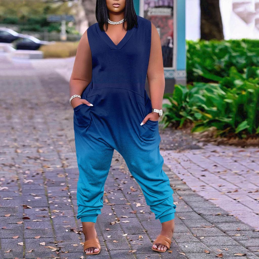 Женский повседневный комбинезон больших размеров без рукавов с градиентом тай-дай и карманами