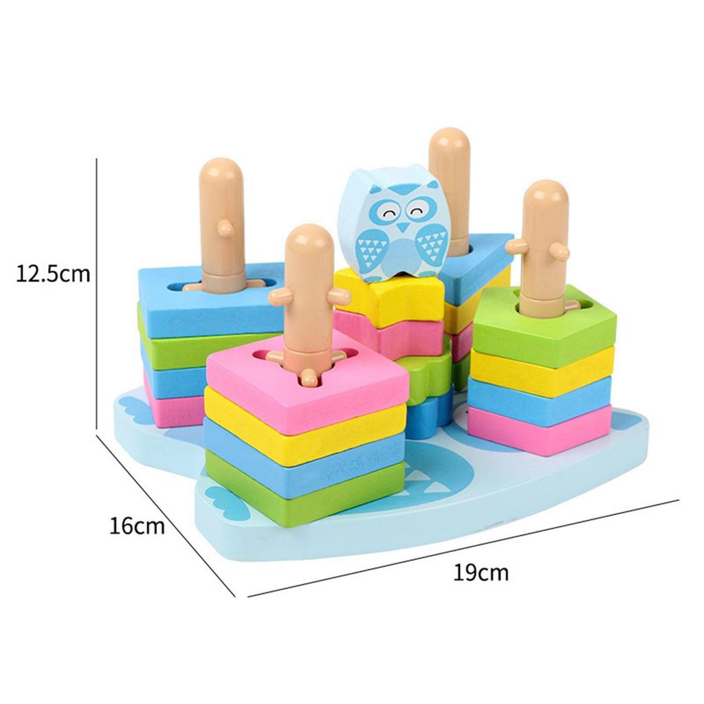 Wood Shape Sorting Geometric Stacker Blocks Developmental for Kids Gifts