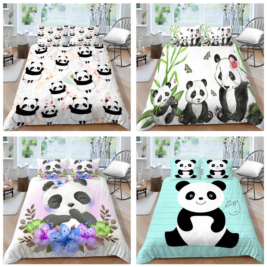 Постельное белье в современном романтическом стиле с пандой, пододеяльник, простыня/двуспальная кровать, полноразмерное покрывало, моющееся, удобное украшение для дома