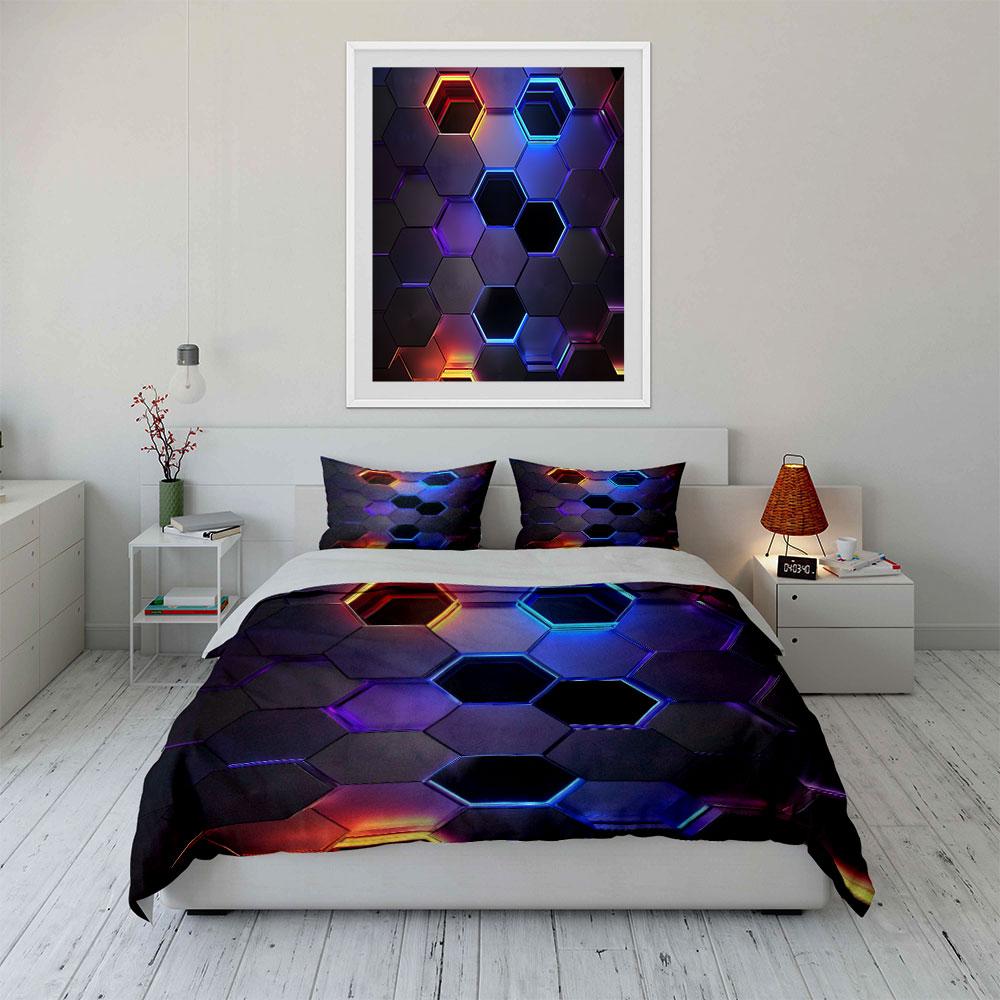 Hexagonal Neon Pattern Bedding Bedding Duvet Cover Set Duvet Cover Pillowcases (1 * Duvet Cover 2 * Pillowcases, without duvet insert)