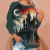 Топы для женщин Женская мода Повседневный круглый вырез длинный рукав Хэллоуин Принт рукав реглан Толстовка Топ Ropa Para Mujer