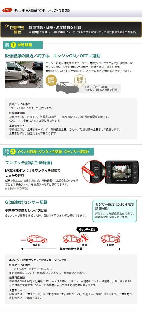 YUPITERU Continuous Recording Drive Recorder с 5-миллионной цветной матрицей CMOS DRY-FH97WGc