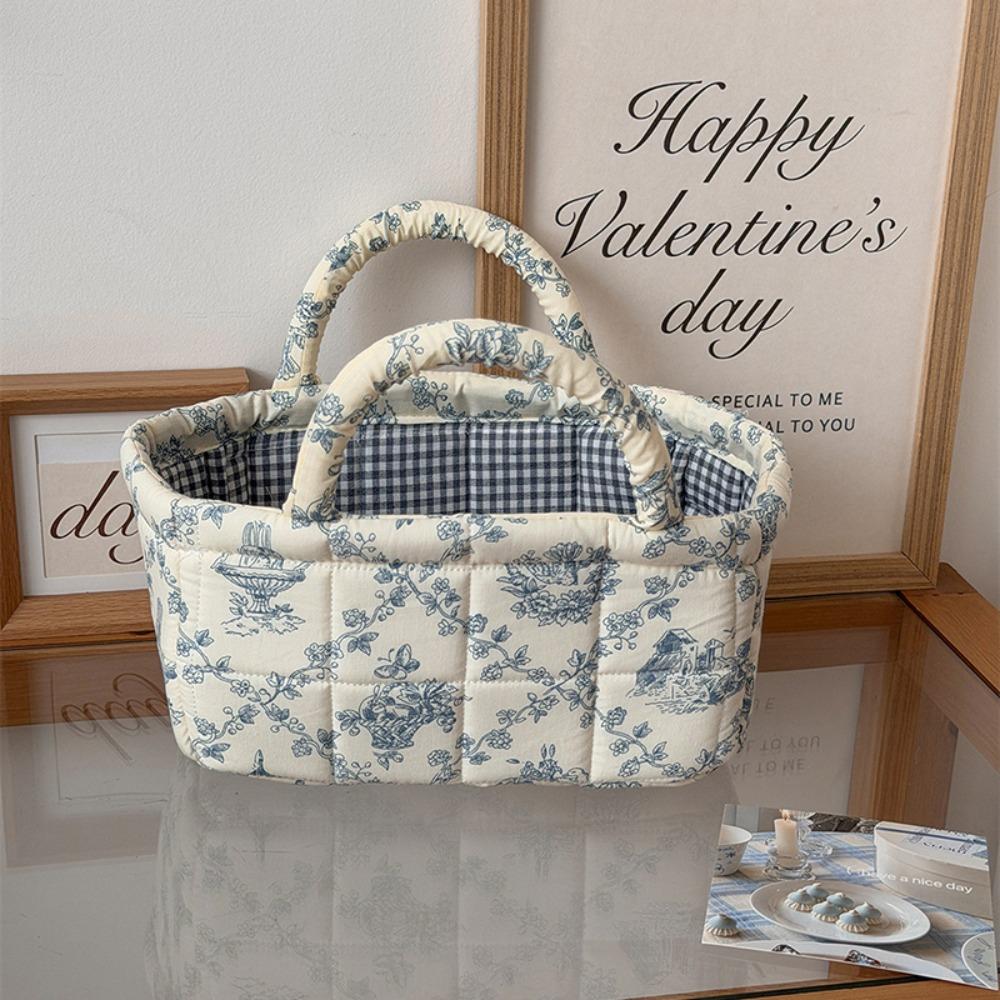 Large Capacity Laundry Storage Basket Hand-held Floral Organizers Basket Desktop Storage