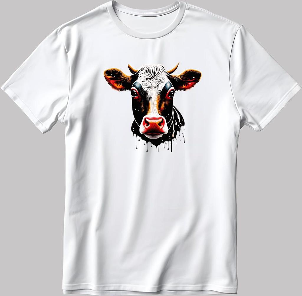 Color Cow Face Short Sleeve White-Black Men's / Women's T Shirt P324