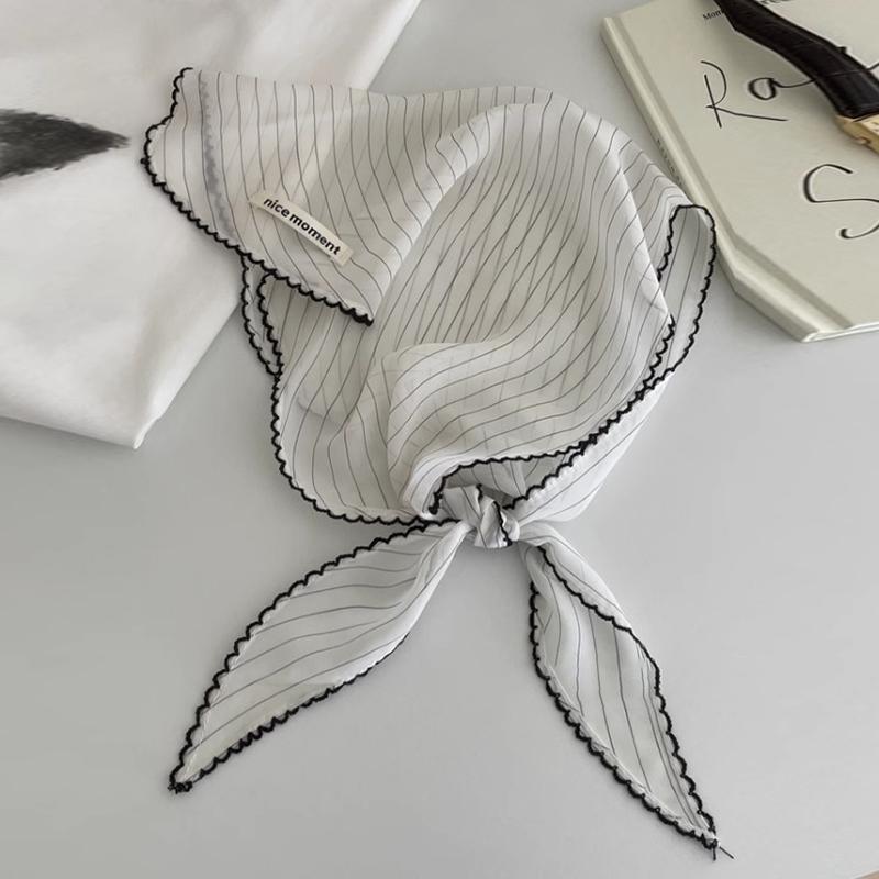 Korean Sweet Neckerchief Polka Dot Headband Turban Fashion Fresh Small Scarf Thin Striped Triangular Hair Band Girls Headscarf