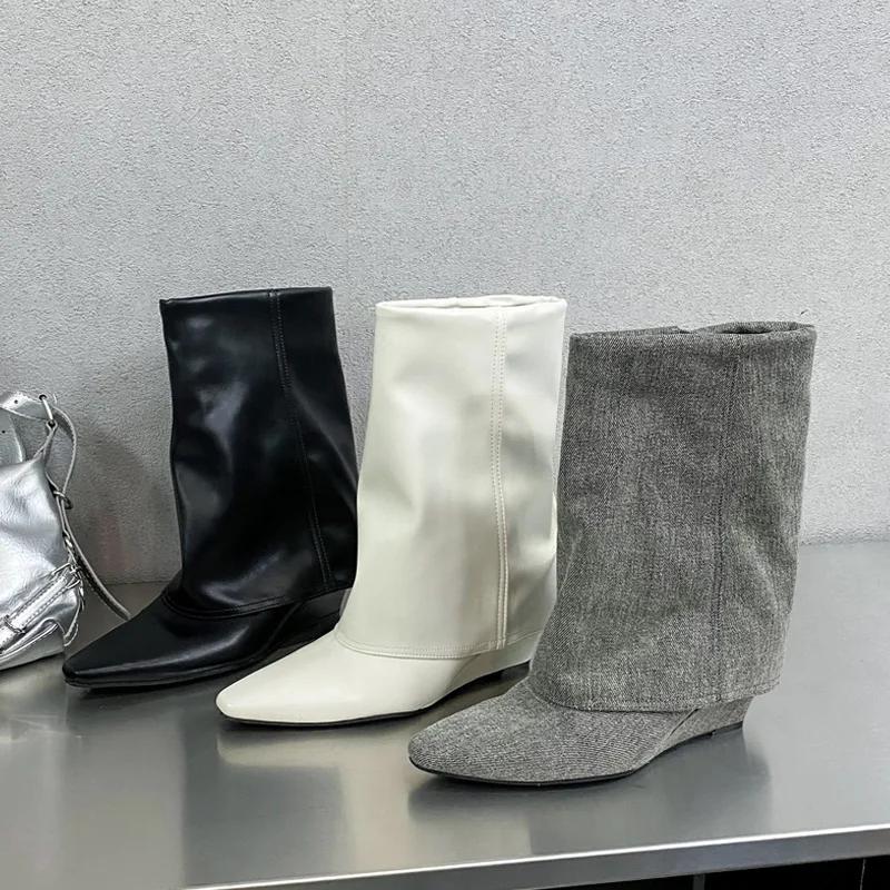 Модные Eilyken Осенние Клиновидные Каблуки Женские Ботильоны Складной Заостренный Носок Обувь Современные Короткие Ботильоны Zapatos De Mujer