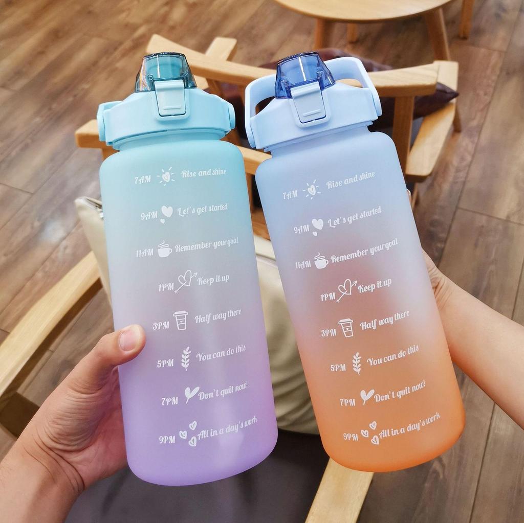 Gradient Color Large Capacity Sports Water Bottle with Straw and Bounce Cover