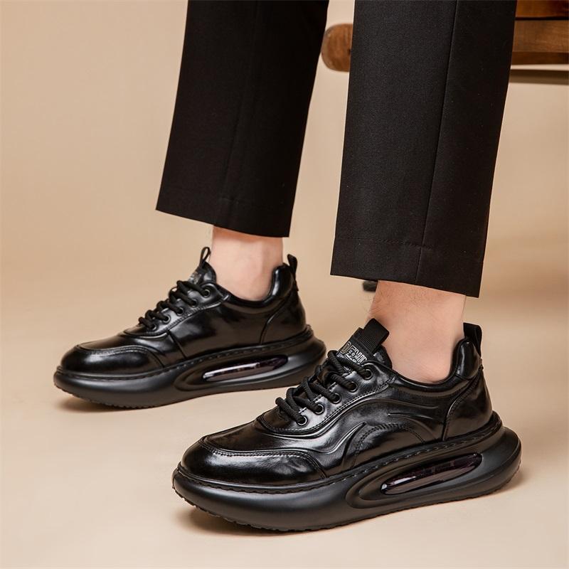 Fashion Genuine Leather Men's Sports Shoes Thick Bottom Comfortable Casual Versatile Style Black Brown Outdoor Youth Shoes High Quality